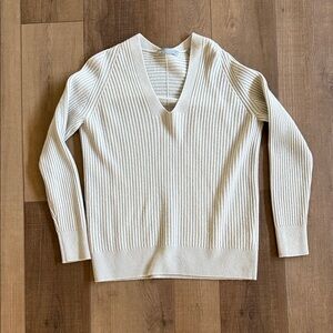 Vince Ivory Ribbed V-Neck Sweater